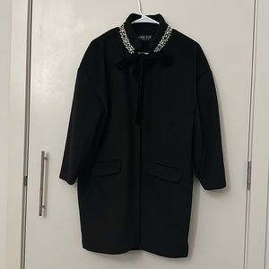 Black rhinestones short wool coat